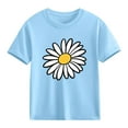 thumbnail image 2 of Girls Daisy Graphic T-Shirt 100% Cotton | Short Sleeve Tagless Tee with Floral Print for Kids, Soft Play Top, Blue,Size 7 T, 2 of 9