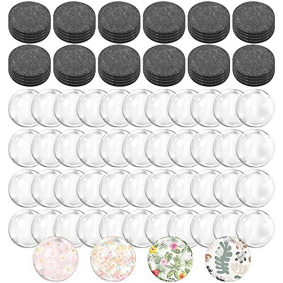 96 Sets Craft Fridge Magnet Glass Ceramic Magnet with Adhesive Backing and Transparent Clear Glass Dome Cabochons