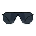 thumbnail image 1 of Mens Luxury Flat Top Shield Robotic Mob Metal Rim Sunglasses All Black, 1 of 4