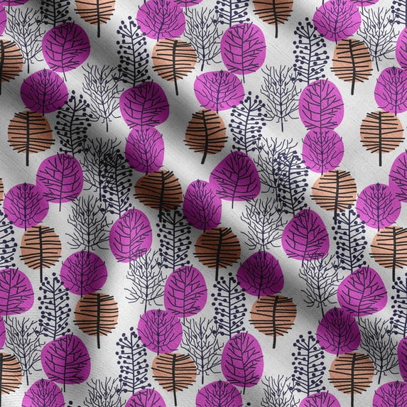 Soimoi Leaves Printed, Poly Canvas Fabric, Decor Sewing Fabric by The Yard 56 Inch Wide,Decorative Fabric for Curtains Tote Bags, Purple & White