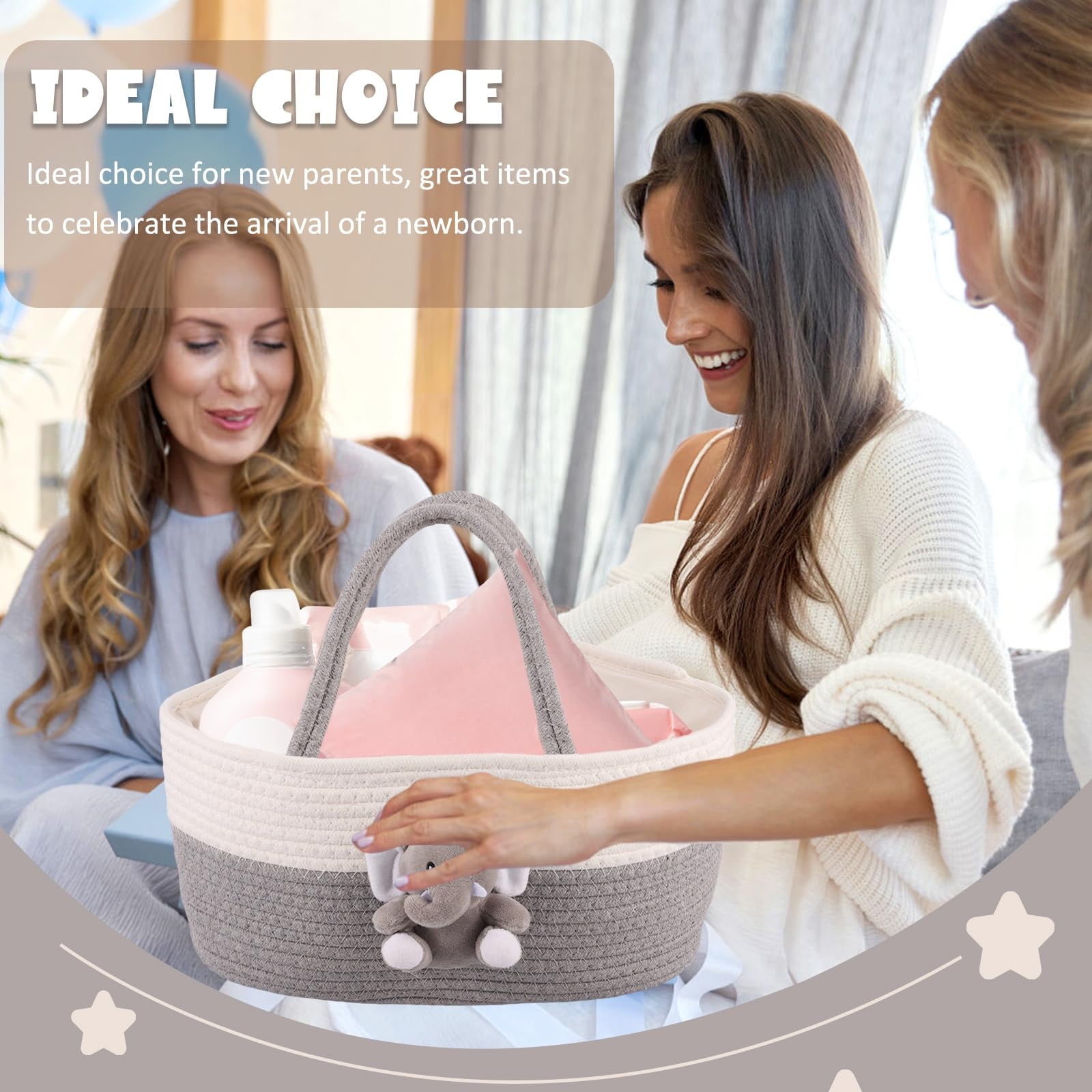 Lion Diaper Caddy Organizer Cart Storage for Nursery with Handle, Baby Shower Basket Gift Bath Caddy for Diapers and Baby Wipes, Basket for Nursery (1PC, Lion)