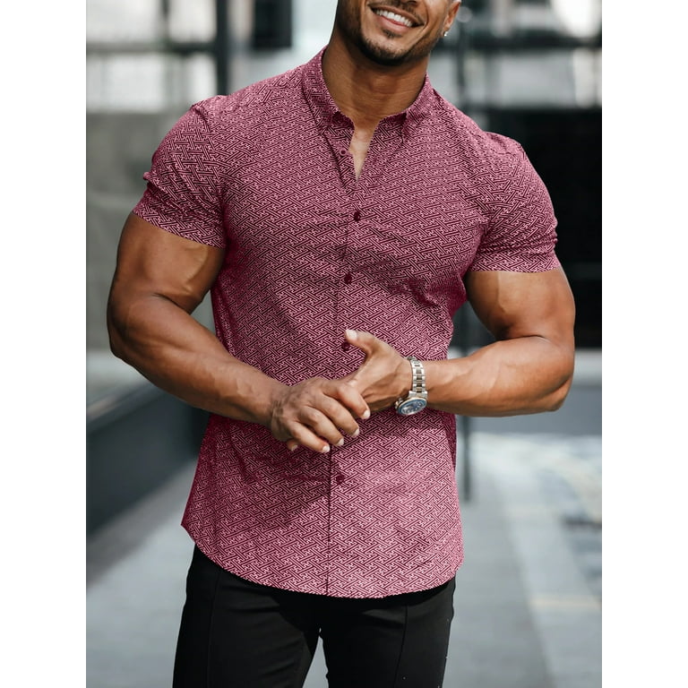 Habubu svamp Tilbageholdelse Inadays Mens Shirts Muscle Fit Dress Shirt Wrinkle-Free Short Sleeve Casual  Athletic Fit Button Down Shirt Hawaiian Shirts Summer Tropical Beach Shirts  for Men, Red, L - Walmart.com