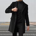 thumbnail image 4 of comerut Men Winter Solid Color Suit Coat Lapel Long Sleeve Flap Pockets Single-breasted Mid-length Warm Jacket Overcoat, 4 of 8