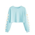 thumbnail image 3 of Xyxonk Girls Long Sleeve Shirts Fall Cute Shirts Size 10-12 Kids Crew Neck Tshirts Trendy Cute Daisy Prints Crop Tops Tween Girls Clothes Light Blue 120, 3 of 5