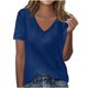 thumbnail image 1 of Camisas de Manga Larga Casual de las Mujeres Color Sólido Nuevo Cuello en V Tira Suelta Cepillada Camisa de Manga Corta, 1 of 6