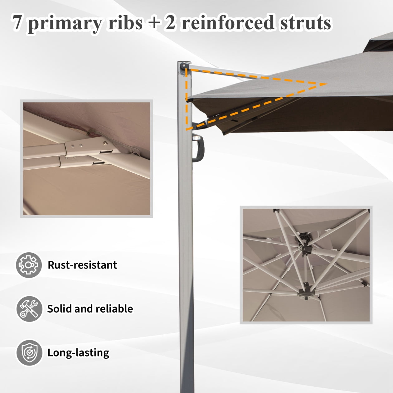 9'x 11' Offset Cantilever Patio Umbrella, 360° Rotation Rectangle Market Umbrella with 5-Position Tilt, 2-Tier Outdoor Table Umbrella with 9 Sturdy Ribs for Backyard, Pool, Gray (No Base)