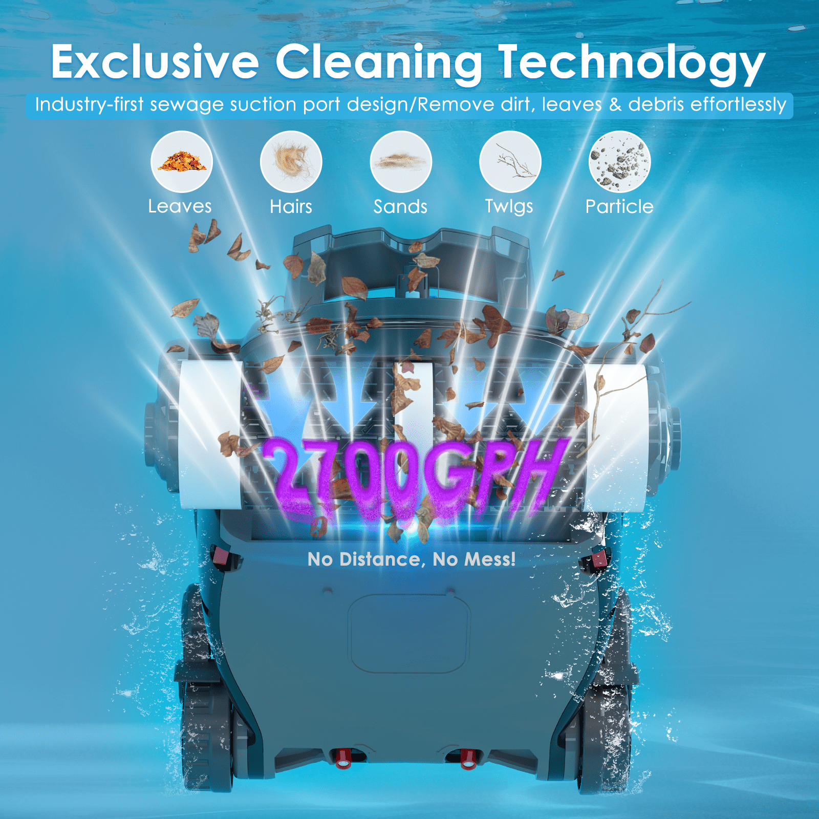 RoboKleen RK-X1 Cordless Robotic Pool Cleaner, Wall Climbing for Inground Pool and Above Ground Pool, Lightweight, 2700 GPH Suction, 8L Large Capacity,Purple