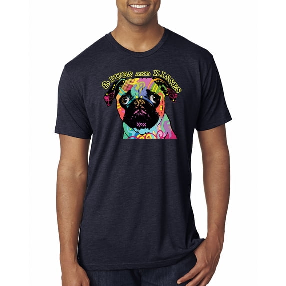 Pugs and Kisses Cute Dog Neon Rainbow Pug Dog Lover Mens Premium Tri Blend T-Shirt, Vintage Navy, Small