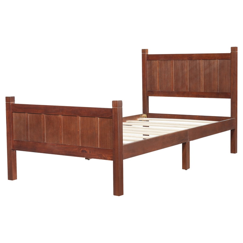 Twin Size Farmhouse Platform Bed with Flat Panel Designed Headboard & Footboard, Minimalist Wood Bed Frame with Under-Bed Storage