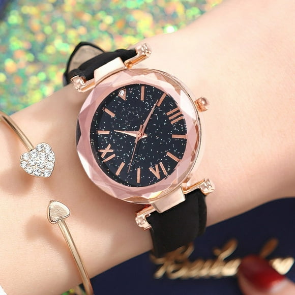 EGNMCR Women's Quartz Watch Unisex Stars Little Point Frosted Belt Watch Dotted With Roman Scale Watch Quartz watch