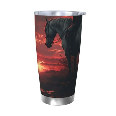 

Qekee Lone Rider Under Red Sky Print 20OZ Car Cup Stainless Steel Vacuum Insulated Tumbler Tumbler Cup With Lid And Straw Travel Coffee Mug-Without Straw