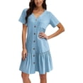 thumbnail image 1 of Vestido camisero holgado de verano con botones para mujer - Detalles de volantes, túnica informal - Tallas S-XL, 1 of 5
