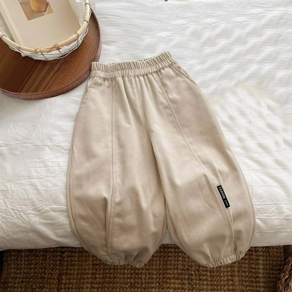 Juslio Boys Pants Work New Style for Thin Versatile Leg Tied Big Beige
