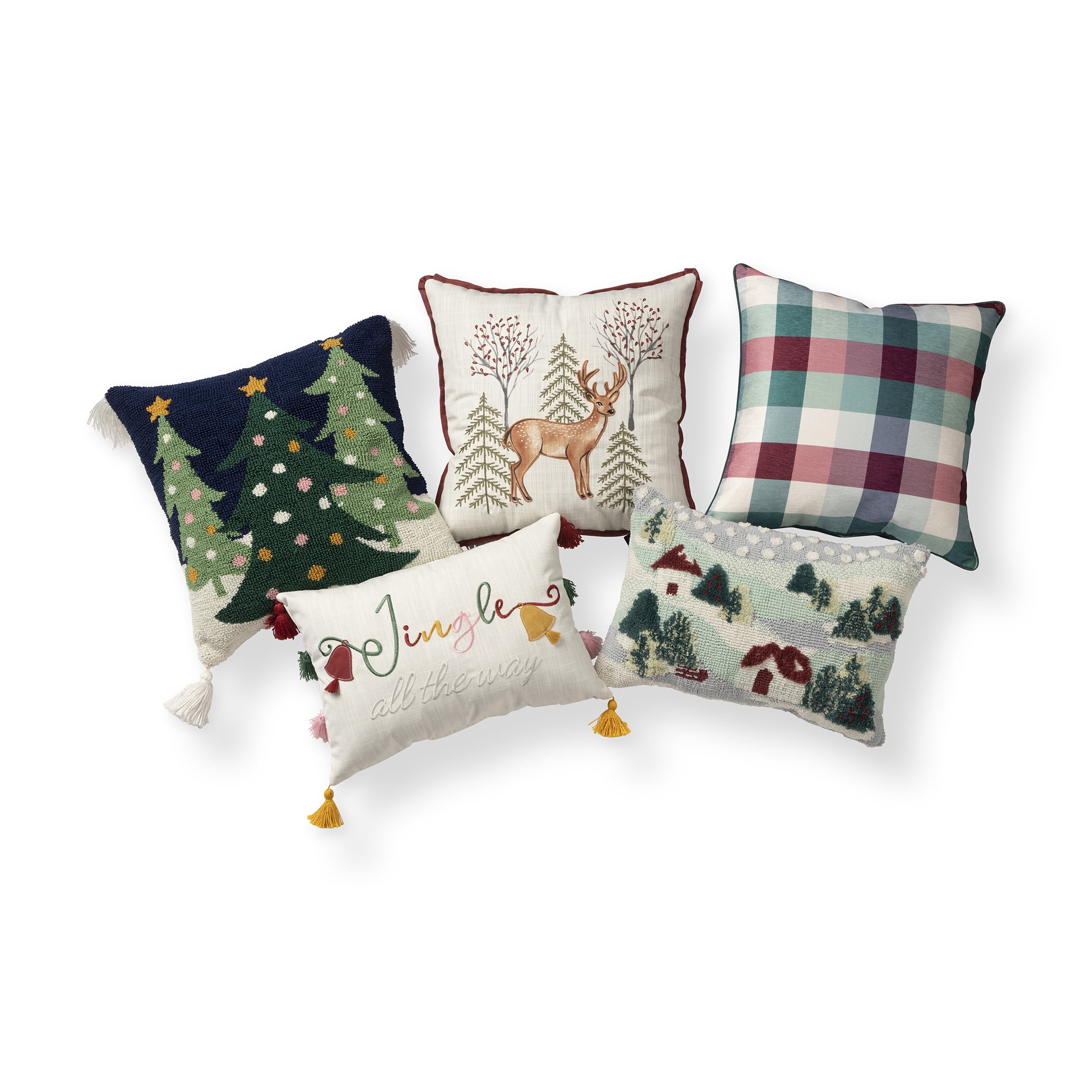 Better Homes & Gardens Holiday Reindeer Outdoor Throw Pillow,  One 20" x 20" Square, Multi-Color