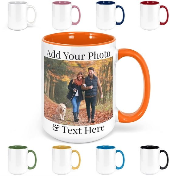 Custom Coffee Mugs - Personalized Coffee Mugs with Photo Text, Customized Ceramic Coffee Mug - Customizable Mug, Funny Mug, Personalized Gifts, Custom Mug with Photo - Add Your Photo - 15oz Orange