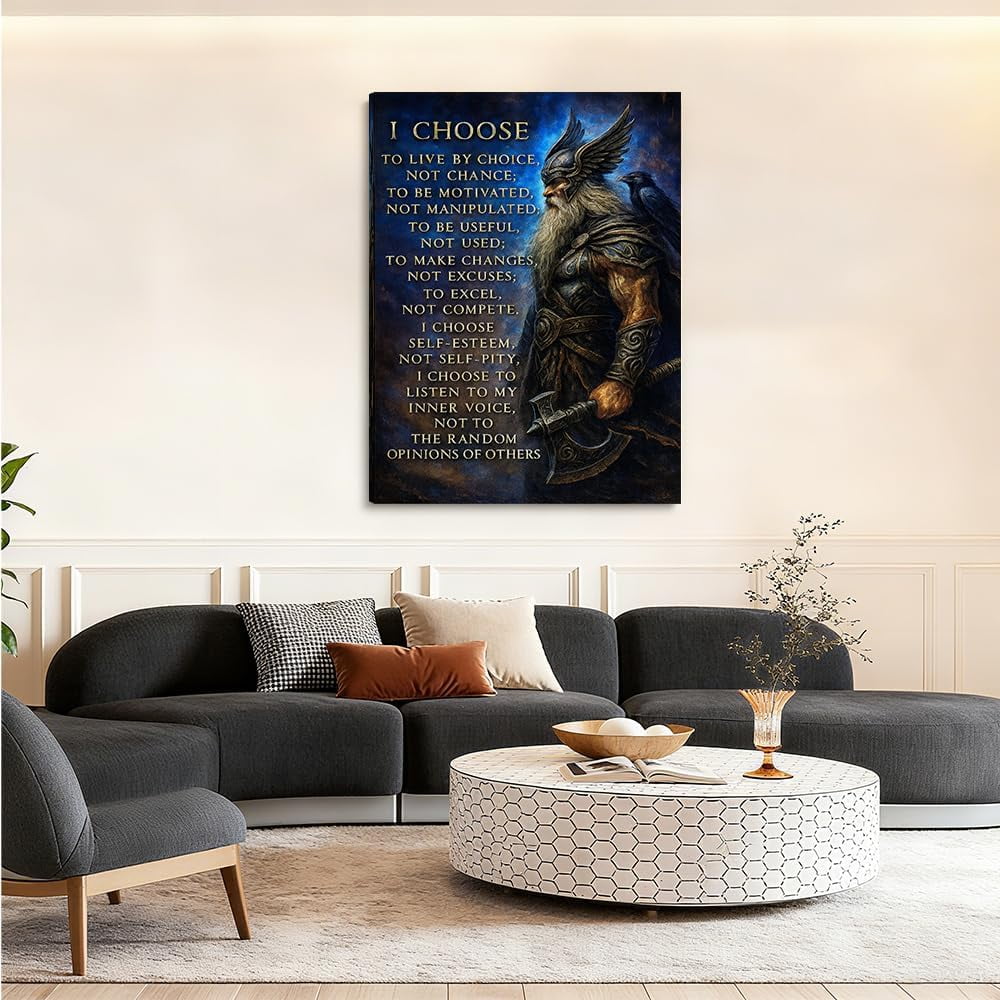 Viking Warrior Inspirational Canvas Wall Art Poster Print - I Choose to Live by Choice Motivational Quote Wall Decor for Home Office Bedroom - Ready to Hang Art