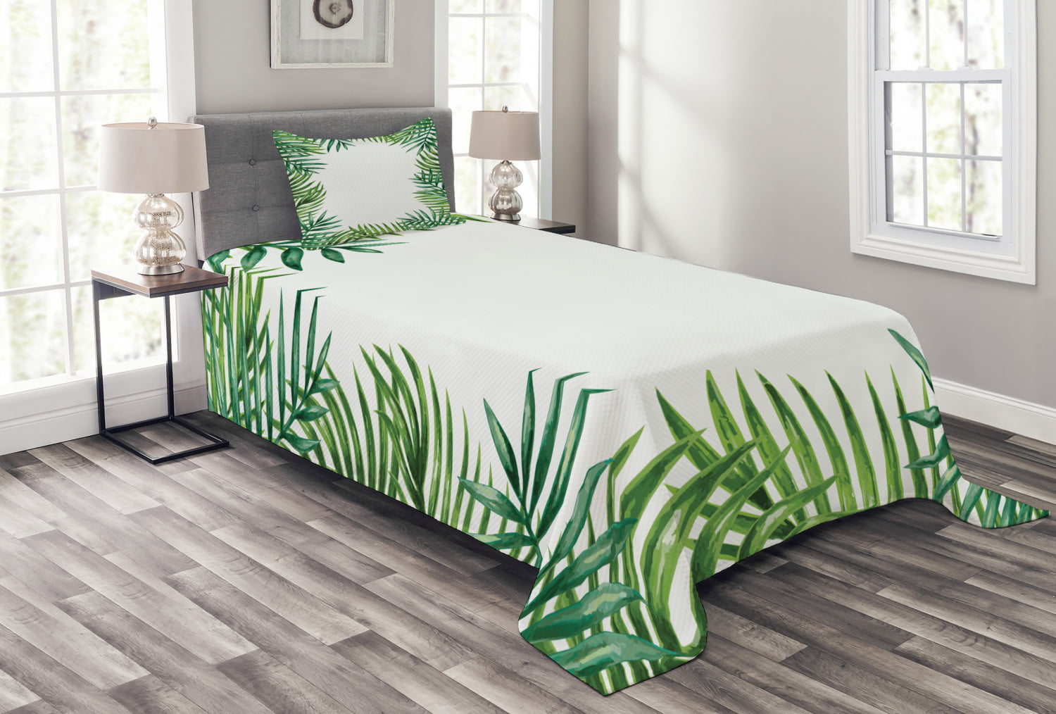 Ocean Palm Trees Scenery Print Details about   Tropic Quilted Coverlet & Pillow Shams Set 