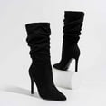 thumbnail image 5 of Womens Slouchy Stiletto High Heels Mid Calf Dressy Boots for Ladies Winter Fall Fashion Suede Pumps Tall Boots, 5 of 5