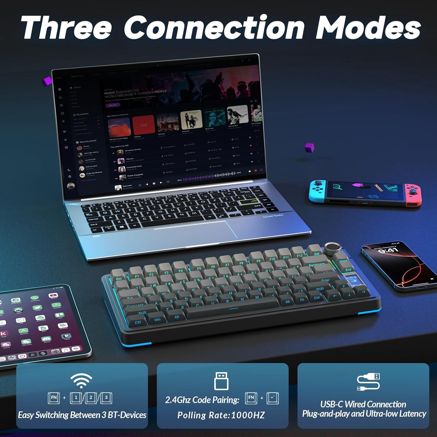 S75 PRO Wireless Mechanical Keyboard with Screen&Knob, Tri-Mode Hot Swappable Gaming 75%, Pre-lubed Switches, RGB Backlit, Side Printed PBT Keycaps, Creamy Sounding Computer Keyboards