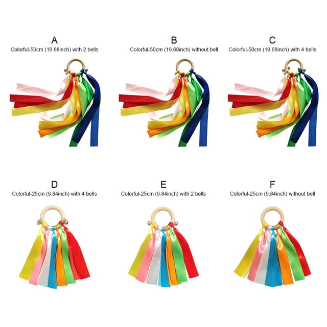 Children Gymnastic Wood Ring Ribbon Professional Reusable Dancing Rope Training Practise Sports Gears Accessories 50cm with 2 Bells