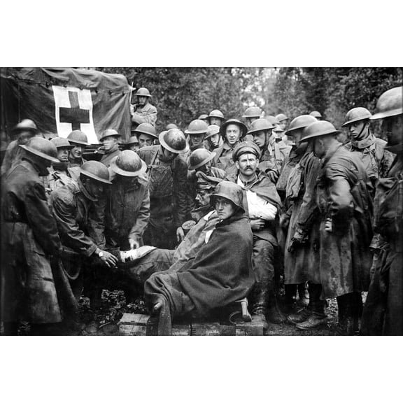 24"x36" Gallery Poster, Wounded German POWs receiving medical attention from Americans 1918-09-12