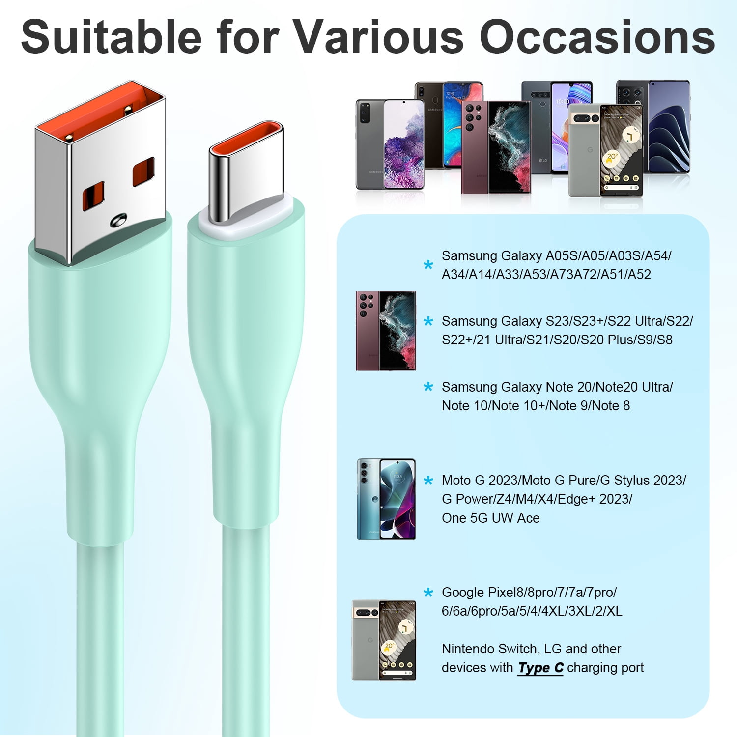 Charging Block,Type C Charger Block Fast Charging HopePow 3PCS 1A/5V Usb Wall Charger Block Adapter Plug with 3PCS Type C Charging Cables 6ft USB C Cable High Speed Android Charger Phone Cords Type C