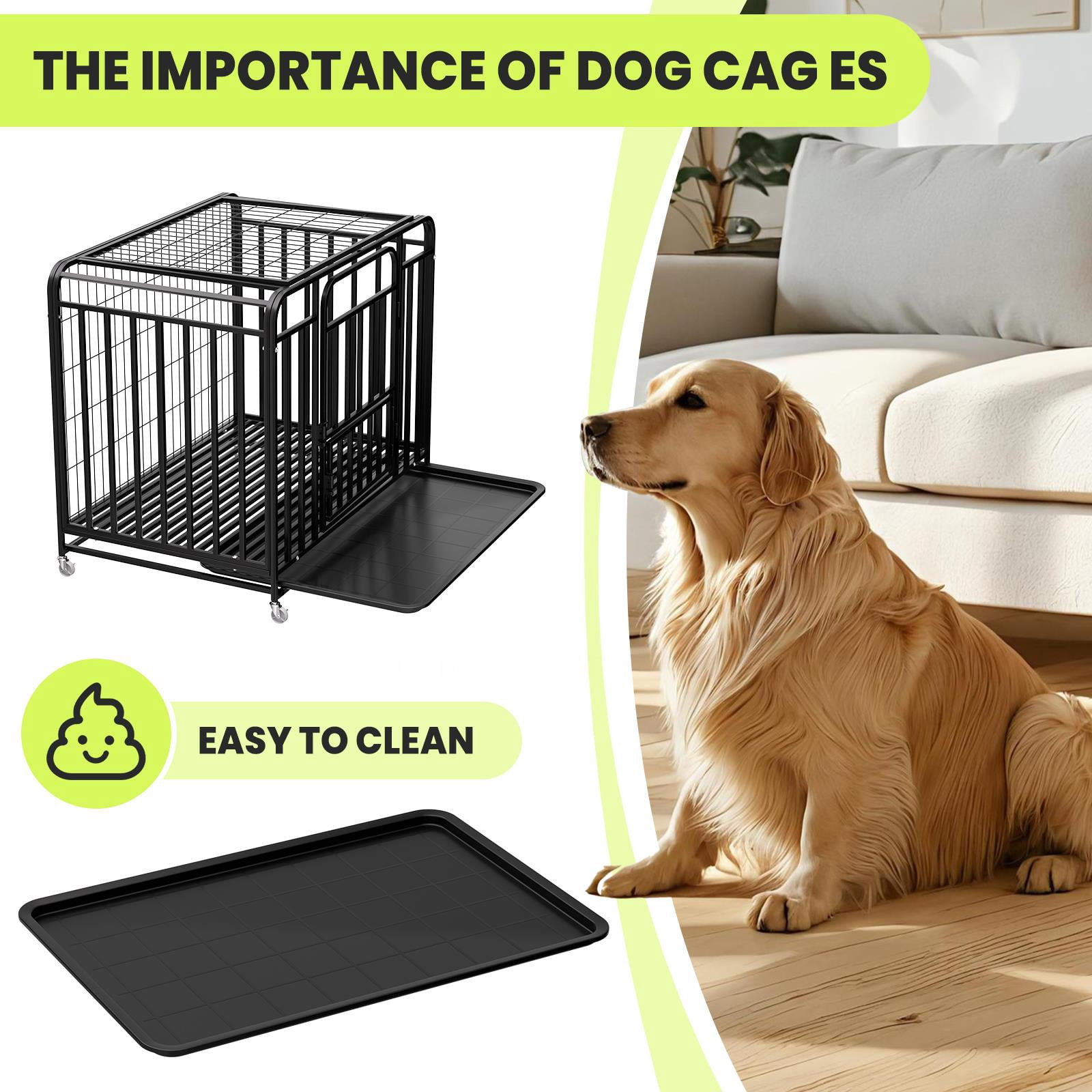 42in Heavy Duty Dog Crate for Large Dogs, Dog Kennel Indoor with Removable Tray and Lockable Wheels, Easy to Clean, XL Dog Cage for Large and Medium Dogs