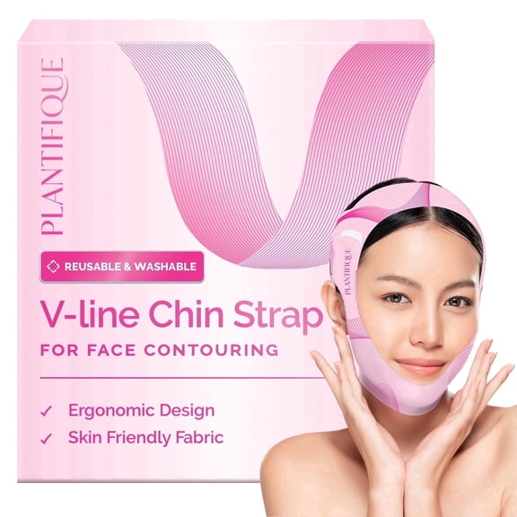 Plantifique Chin Strap for Face Contouring – Reusable & Adjustable Ice Silk Fabric V Line Mask – Pink.