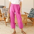 thumbnail image 4 of cfhntfmh Women's Harem Linen Pants Wide Leg Baggy Beach Vacation Palazzo Elastic Waist Cropped Trousers with Pockets, 4 of 7