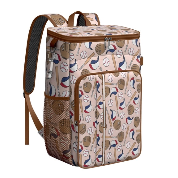 Travel Cooler Bag - Pink Baseball Gear Pattern Camping Beer Cooler Backpack with Bottle Opener- Waterproof Insulated Picnic Backpacks - Cooler Bag for Beach