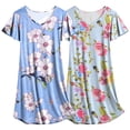 thumbnail image 4 of Avidlove 2 Pack Women Nightgown Sleepwear Flare Short Sleeve Sleepshirts V Neck Sleepdress Causal Pajama Dress S-XXL, 4 of 7