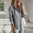 thumbnail image 5 of Eiyaclvo Business Casual Tops for Women Ruffle Trim Long Sleeve Button Down Shirts Trendy Solid Color Stand Collar Blouses, 5 of 8