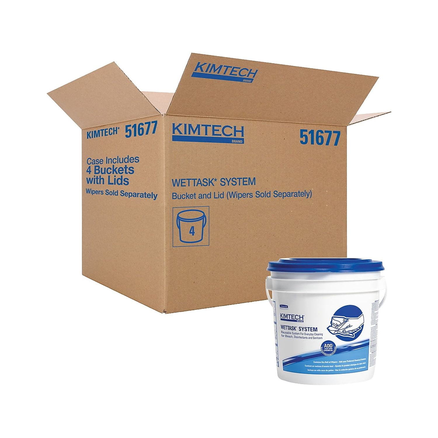 Wettask Wiper Bucket, White/Blue, 4/Carton