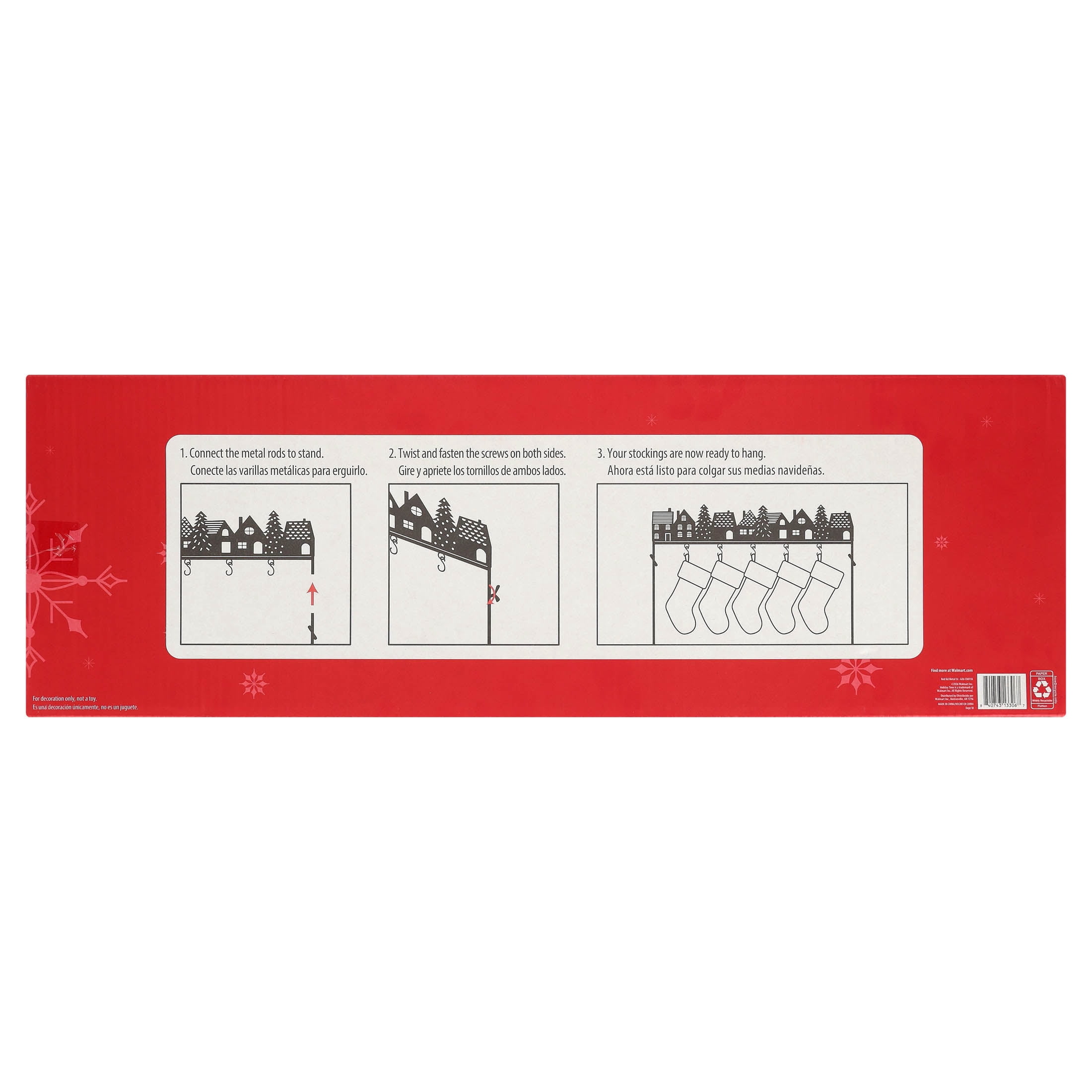 Large Metal Village Freestanding Christmas Stocking Holder, Red and Black, 30" x 7", by Holiday Time