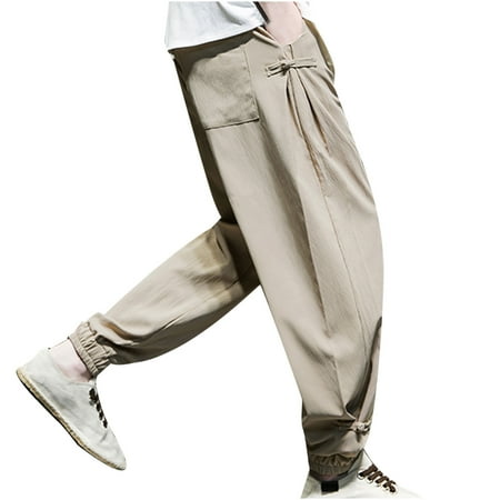 

Holiday Gift Finder HTNBO Mens Plus Size Lounge Pajamas Pants with Pockets Checkered Linen Blend Loose Fit Trousers jogger scrub pants Summer Styles from $13