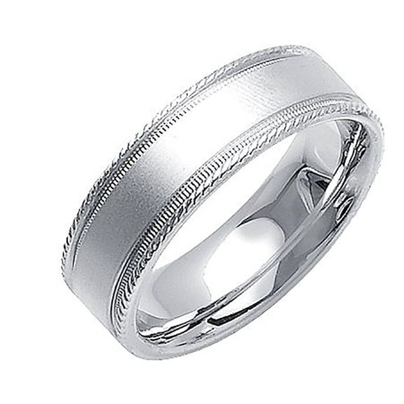 14k White Gold 7MM Milgrain and Ridges Design Wedding Band Comfort fit Size 7