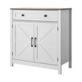 thumbnail image 1 of KFFKFF Coffee Bar Cabinet, Farmhouse Coffee Bar Table with Drawer, Buffet Stand Cabinet with 2 Barn Door, Sideboard Buffet Station, White, 1 of 9