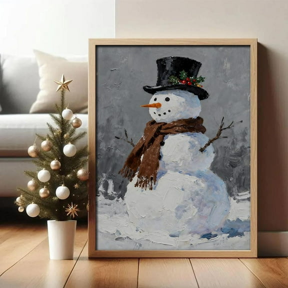 Snowman Winter Art Cozy Holiday Wall Decor Home Decor, 8x12 UNFRAMED