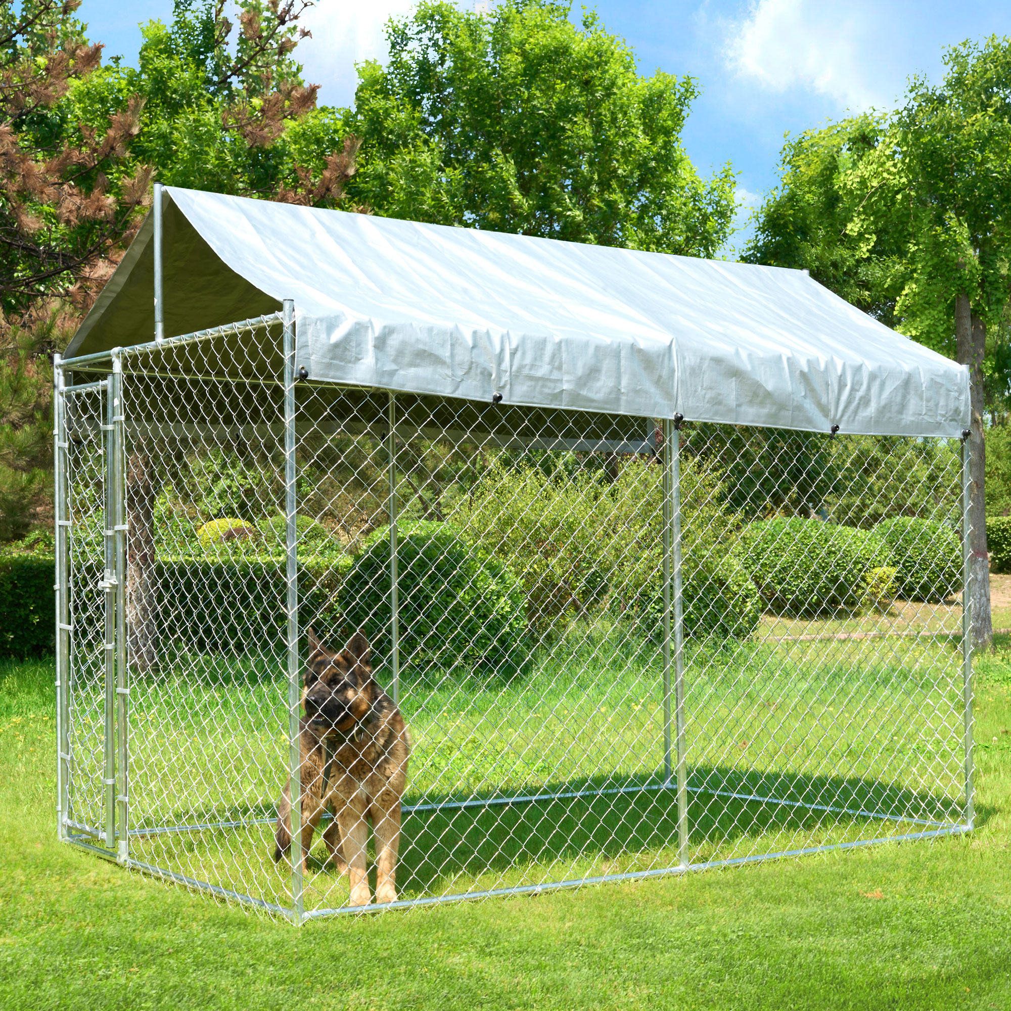 Heavy Duty Metal Outdoor Large Dog Kennel, Dog Pen With Waterproof And Secure Lock  6'L X 10'W X 7.6