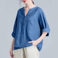 thumbnail image 5 of Linen Shirt for Women Breathable Tops Loose Crewneck Tops Womens Daily T Shirts Summer Shirts for Women 2026 Blue L, 5 of 5