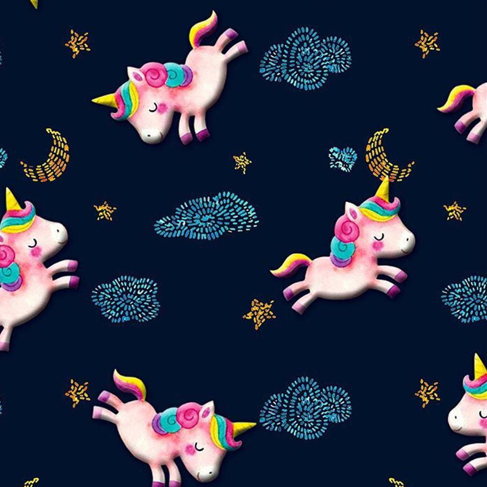 FREE SHIPPING!!! Unicorn Sky Printed on 100% Cotton Quilting Fabric for DIY Projects by the Yard (Navy, Gold, Pink)