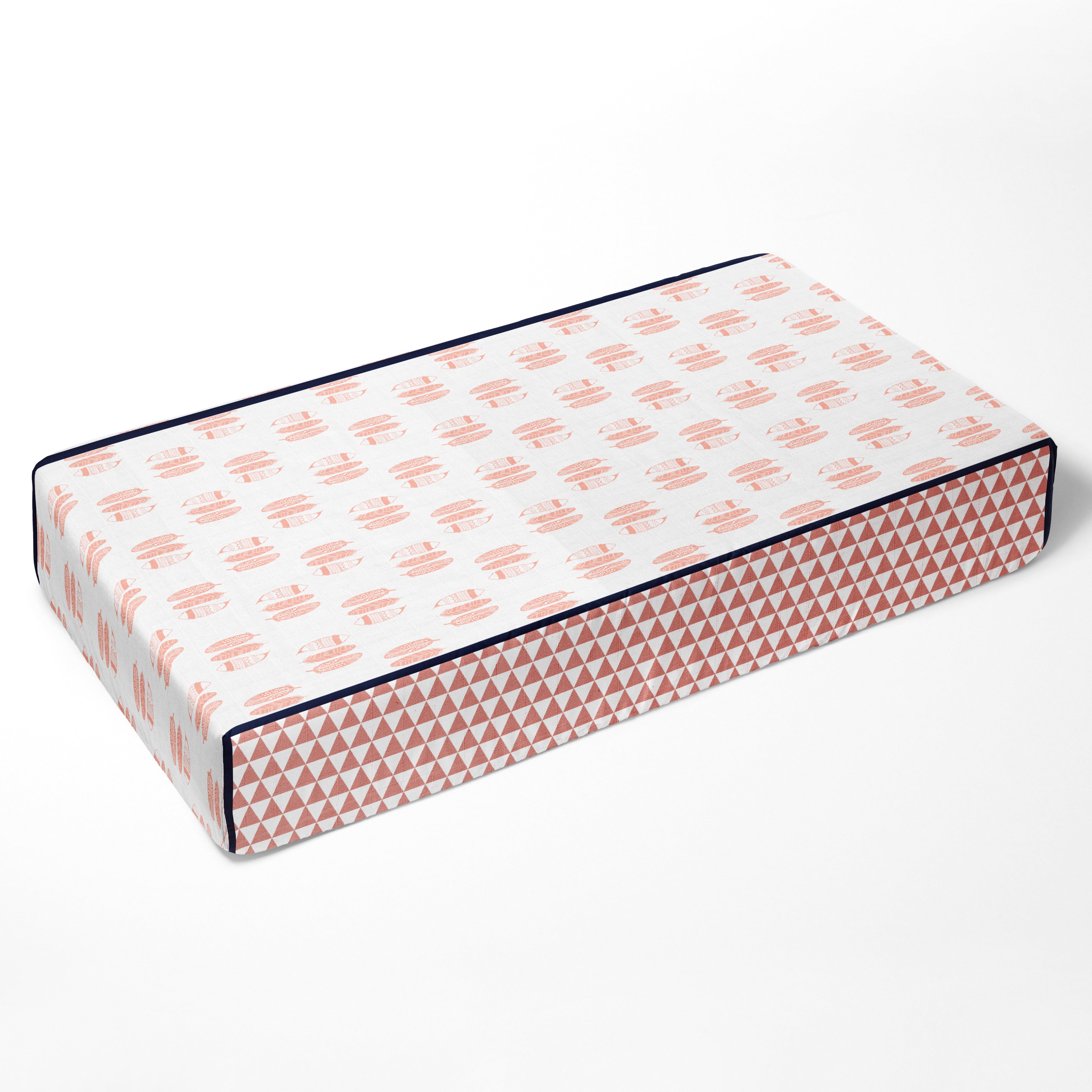 Bacati - Tribal Coral/Navy Feathers/Buck/Triangles Muslin Girls Crib Bedding Set