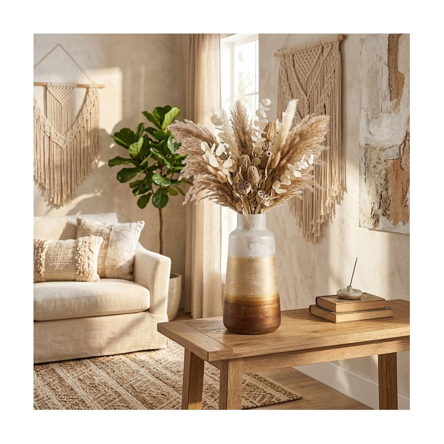 Sagebrook Home Contemporary Tapered Glass Vase for Living Room Decor - Flower Vase for Home, Bedroom, Office, and House - 17", White & Gold