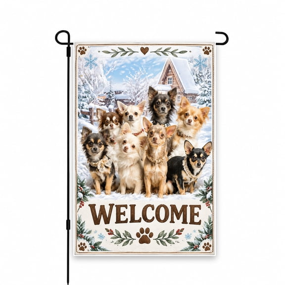 Welcome Dogs Winter Garden Flag 12x18 Inch - Festive Outdoor Decor for Yard, Lawn, Patio or Porch - Perfect Seasonal Display for Holiday Cheer