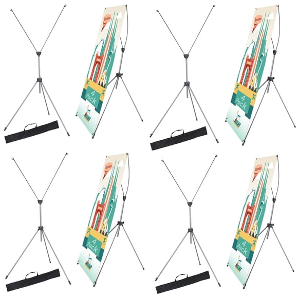 4 Pack X Frame Banner Stand Fits Any Banner Adjustable Size 23"X63" to 32"X78" with Portable Retractable Carrying Bag, Customize Banner Stand for Tra