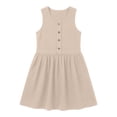 thumbnail image 3 of hotojiny Girls Solid Sleeveless Jumper Dress Button Decorative Pinafore Dress Kids Casual A-Line Tank Dress Back-to-School(Khaki,7-8 Years), 3 of 8