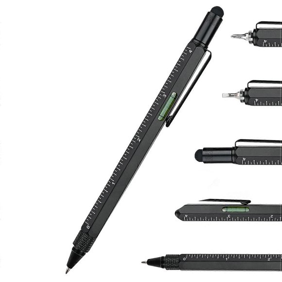 Bolígrafo multiherramienta, gadgets geniales, bolígrafo novedoso con lápiz óptico, nivel, reglas, destornilladores, regalo de cumpleaños para papá y esposo