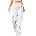 thumbnail image 3 of Women's Cargo Style Straight Leg Pants with Elastic Waist and Multiple Pockets Comfortable Loose Fit Trousers, 3 of 9