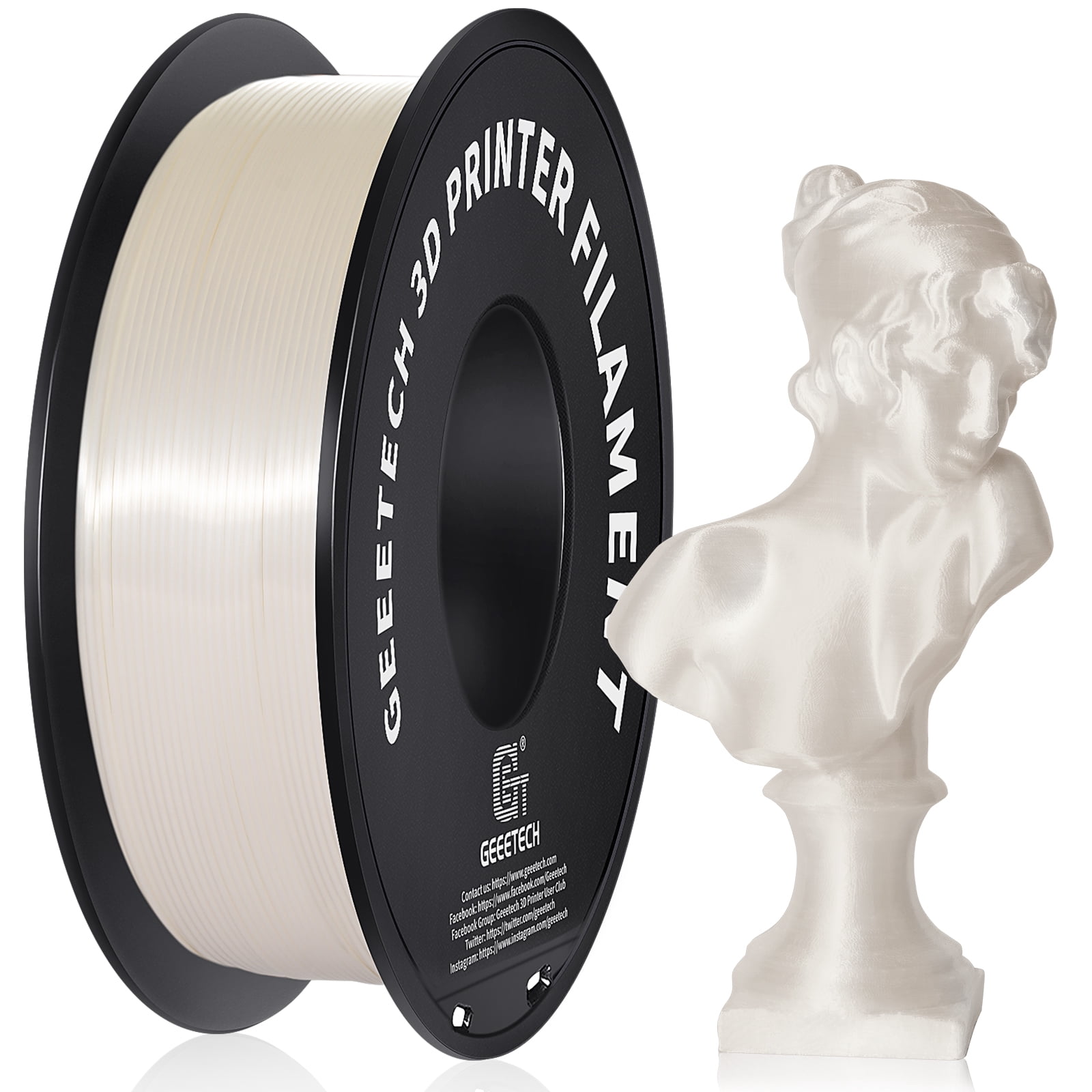 Geeetech 5pcs Silk wihte 3D Printer PLA Filament 5KG（11ibs） Toughness Enhanced Filament with 1.75mm Dimensional Accuracy +/-0.03mm, 1080 Feet per Roll, Vacuum Packaging