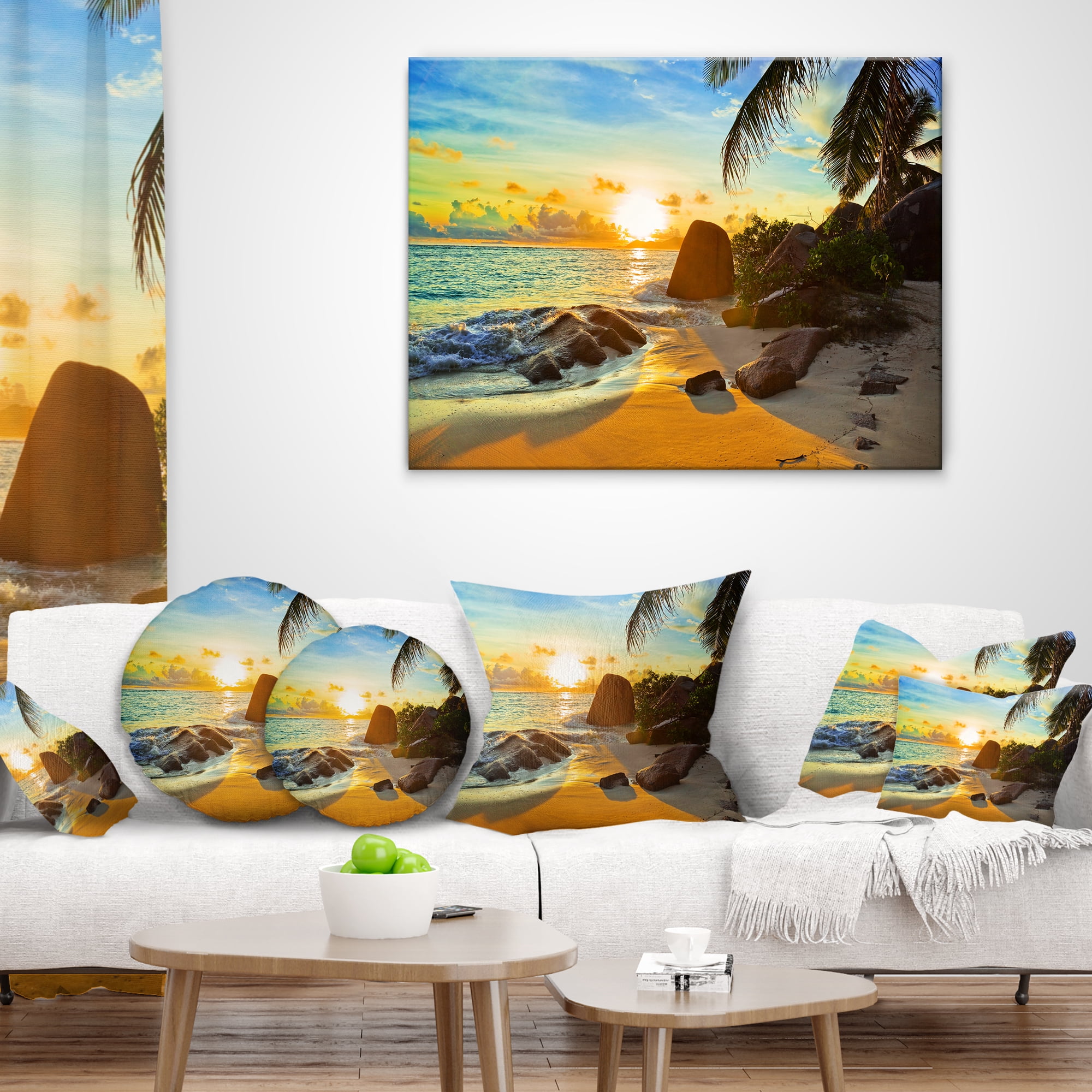 Designart Sunset in Tropical Beach - Landscape Photography Throw Pillow - 12x20